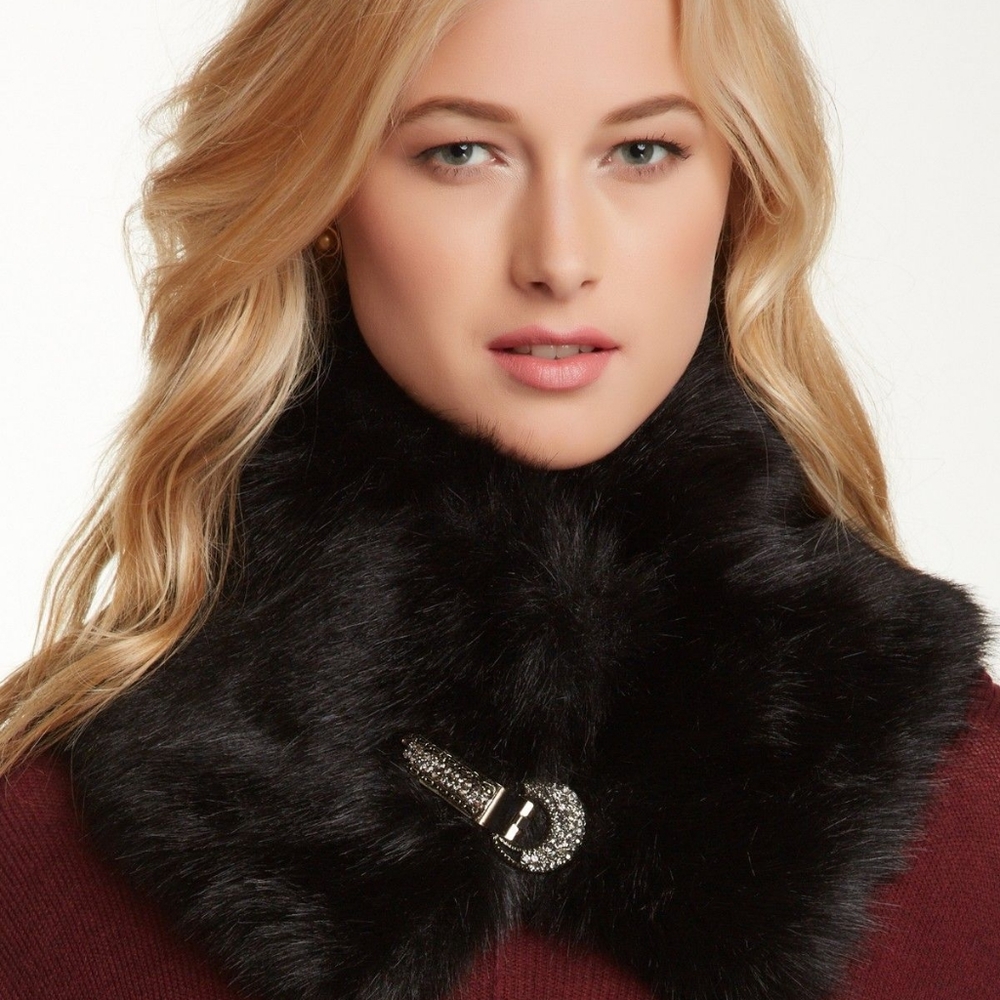 Black Faux Neck Fur with Jewel Clasp